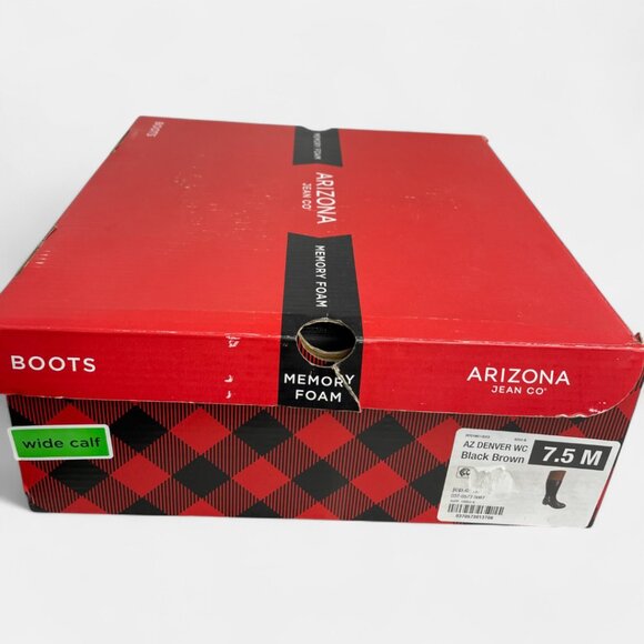 Arizona Riding Boots Brown Black Faux Leather Tall Memory Lined Women's 7.5 Wide - Picture 10 of 11